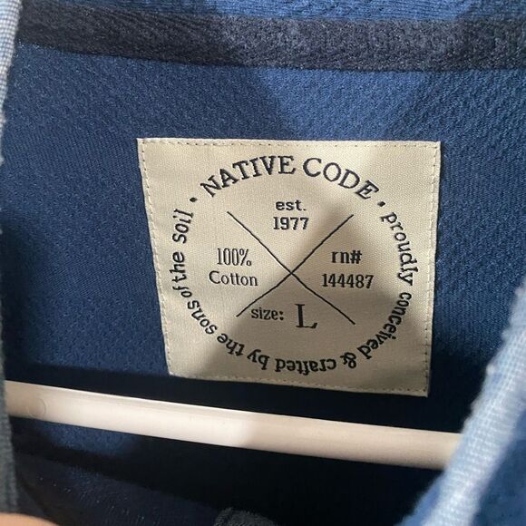 Native Code Men’s Henley Long Sleeve shirt in Navy blue size large - Picture 5 of 8